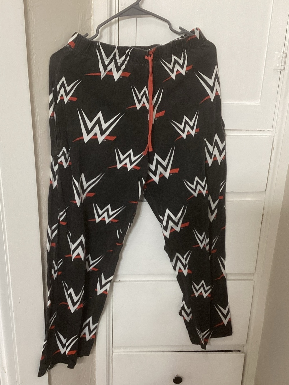 WWE Black Sweatpants with White & Red Logo Print